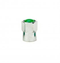 17-493NP Chromed Plastic Hex Valve Cap w/Green Top Qty/100